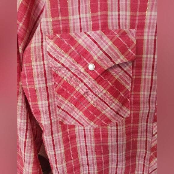 Champion Westerns Permenant Press Red Plaid Western Pearl Snap Womens Size 14 - Picture 5 of 12